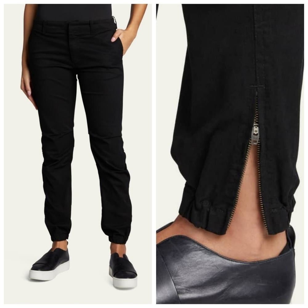 Nili Lotan Black French Military Joggers Ankle Zipper Straight Tapered Leg Pants